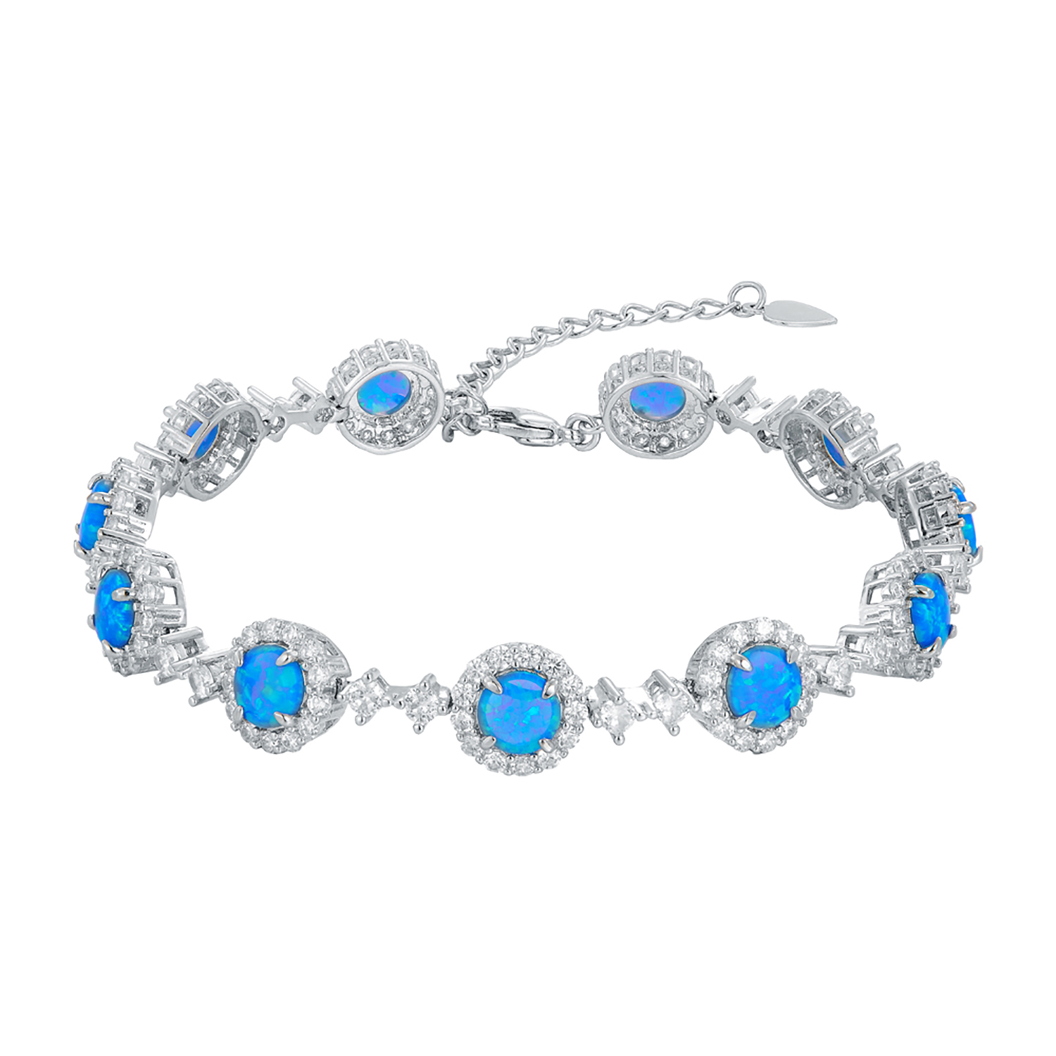 Tennis Bracelet Cubic - Sierlijke ronde blauwe opaal tennisarmband, met